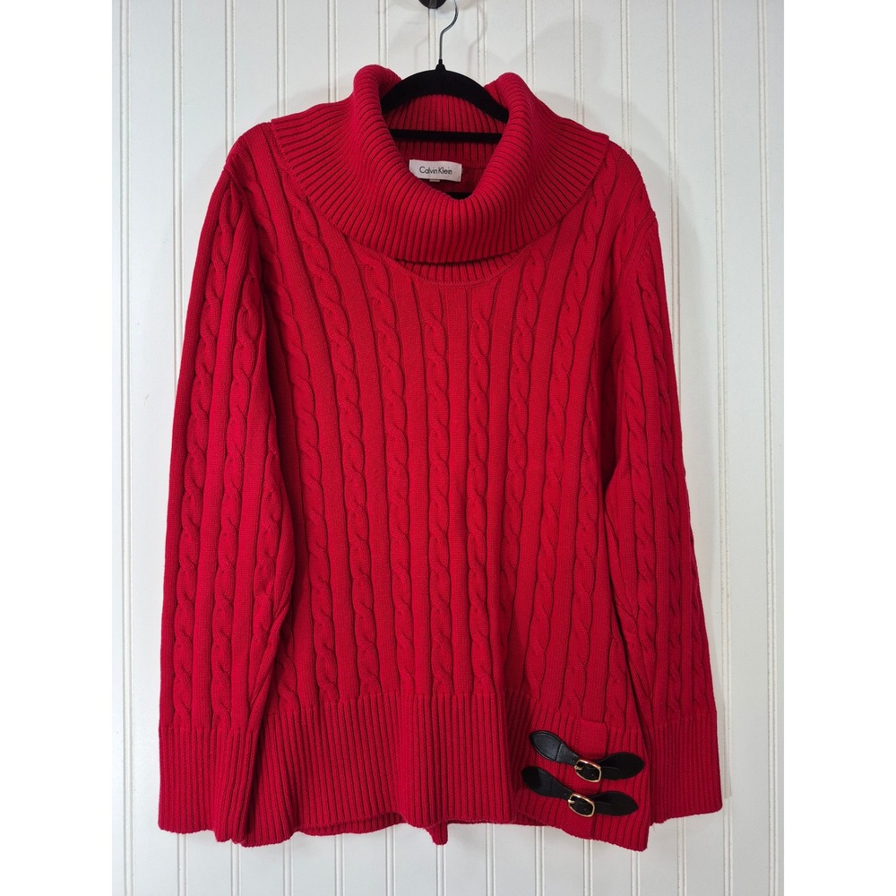 Calvin Klein Red Cable Knit Cowl Neck Sweater Buckle
Detail Festive Holiday L